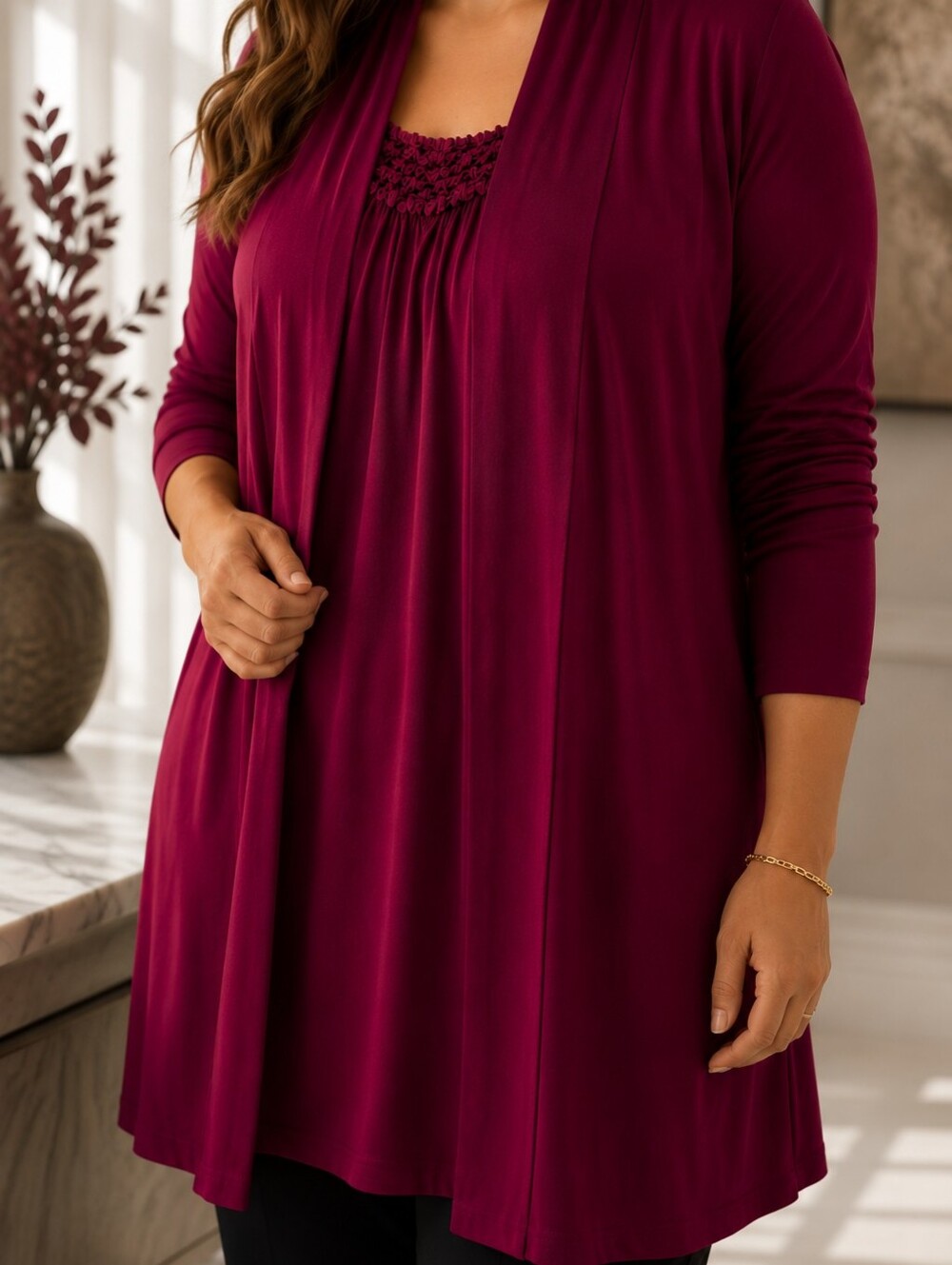 Penningtons 4X Burgundy Wine 2 Piece Tank Cardigan Set Made in Canada Rayon